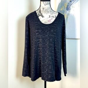 a.n.a Chic Cotton Blend Charcoal and silver Striped Long Sleeve Top size XL